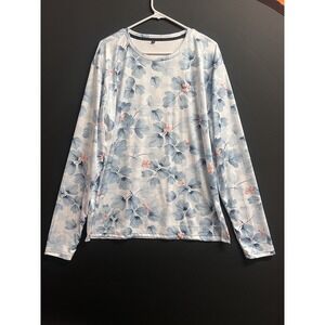 Top Long Sleeves Blue, White Stretch Casual Plus Sz 2X Floral